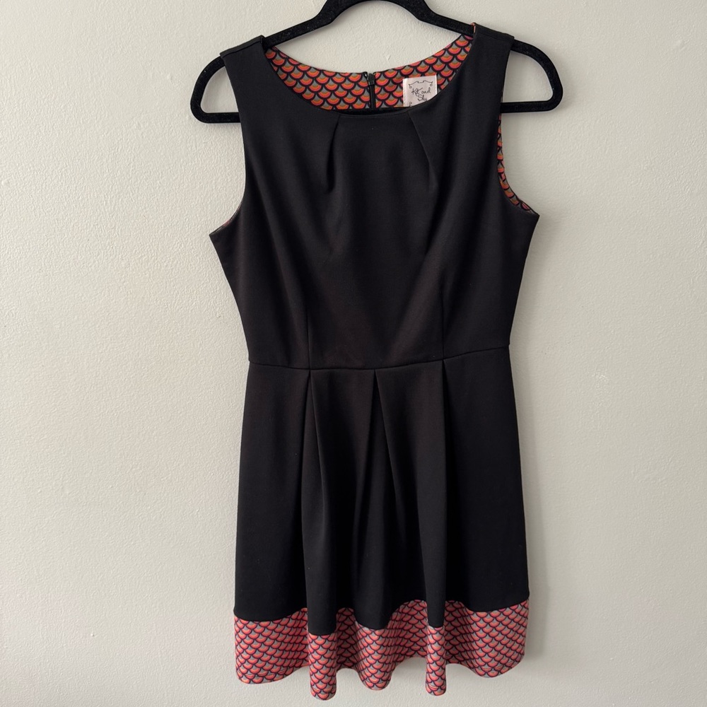 Kit & Sky A Line Black Mini Dress Abstract Print Rainbow Hem Medium Sleeveless